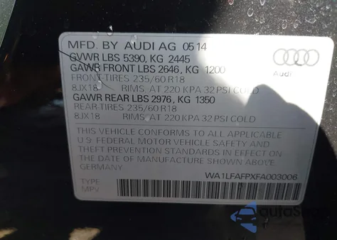 2015 Audi Q5 2.0T Premium from USA, damaged, VIN WA1LFAFPXFA003006